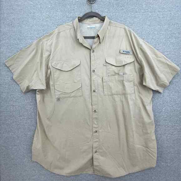 Columbia Shirt Mens 2XL Button Up Tan Short Sleeve Vented Fishing Hiking Outdoor - Picture 1 of 12